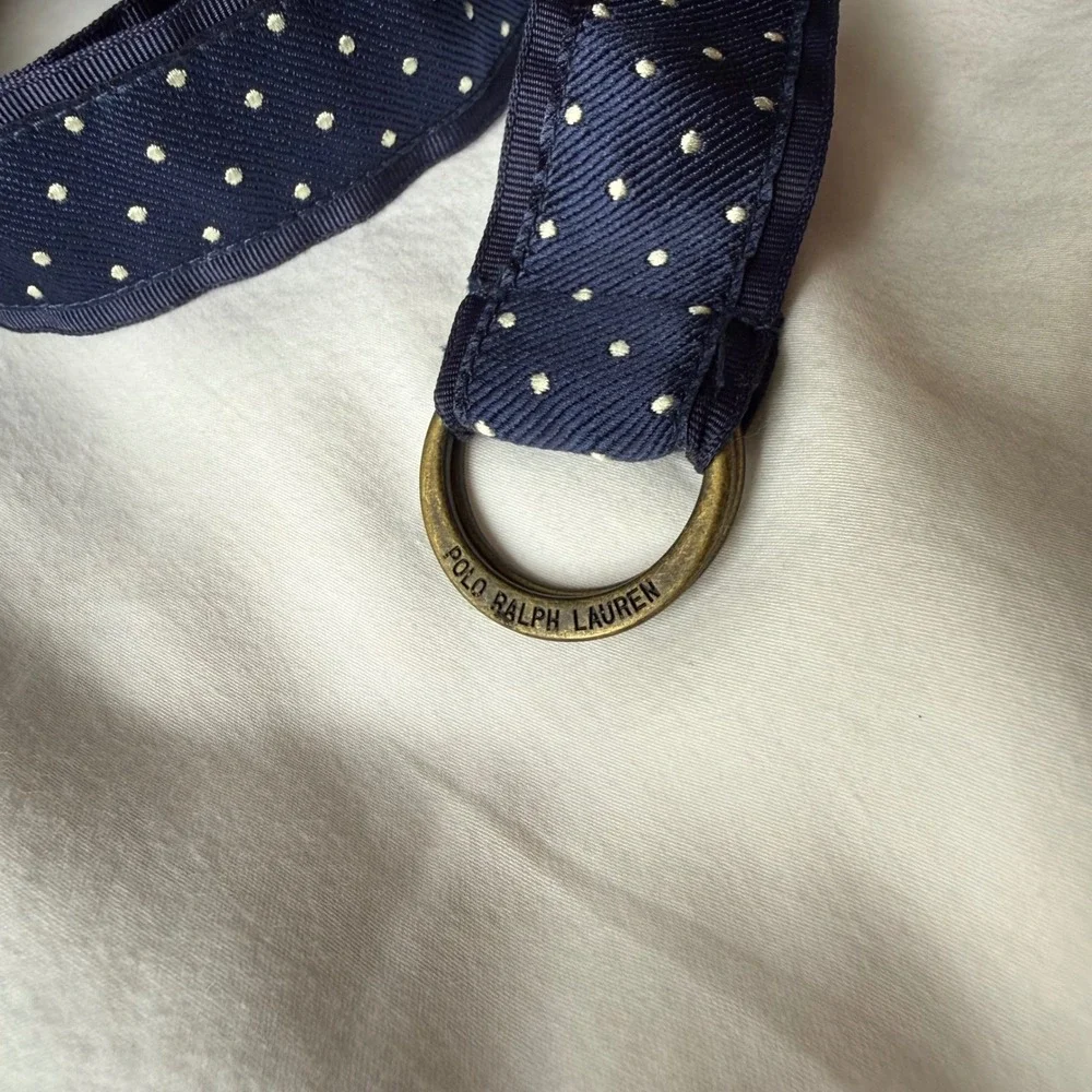 Polo Ralph Lauren Kids Navy Blue Polka Dot D-Ring Ribbon Belt Size 16 Preppy